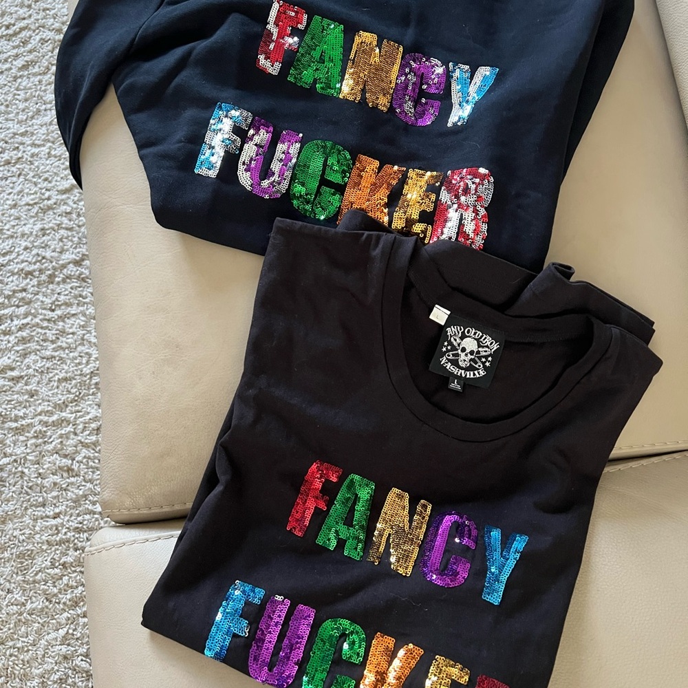 Black Short Sleeve & Long Sleeve with Colorful Sequin Letters